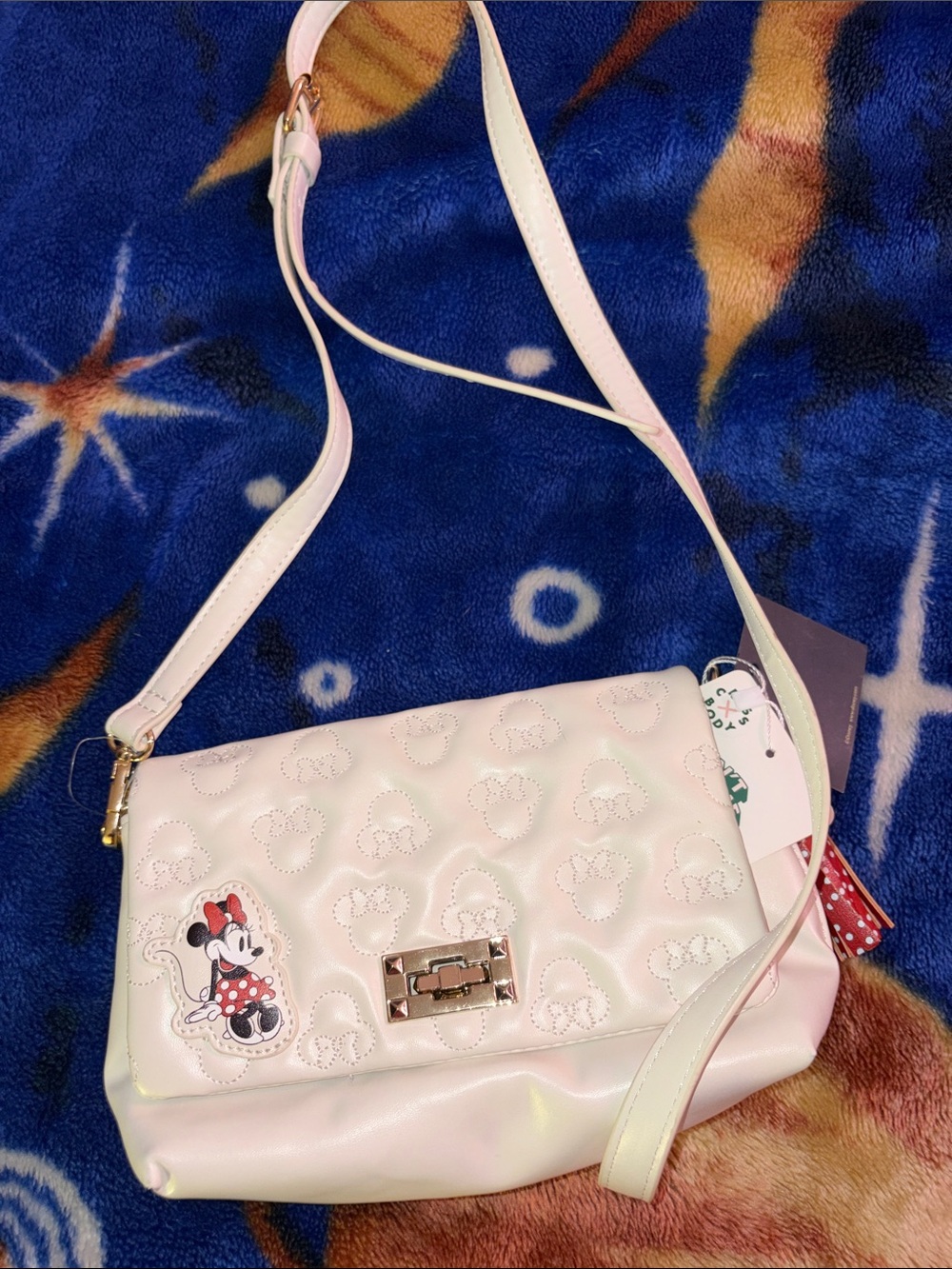 Light Pink Quilted Minnie Shoulder Bag with Adjustable Strap